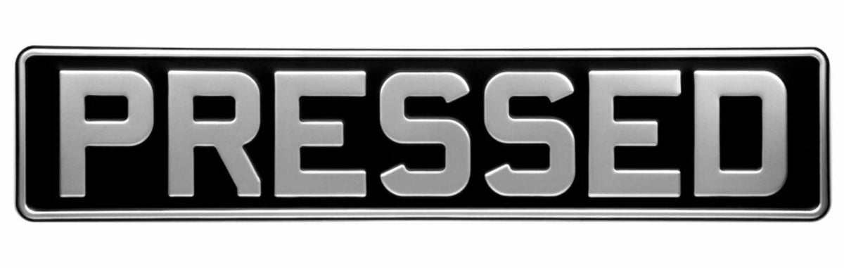 Vintage Pressed Metal Black & Silver Number Plates UK | Historic Road Legal Plates | Plate Vision